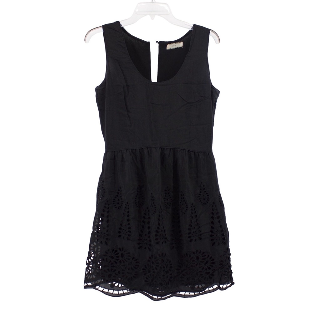 Cluny Anthropologie Dress Womens Black Eyelet Lace Silk Blend Preppy Coastal LBD